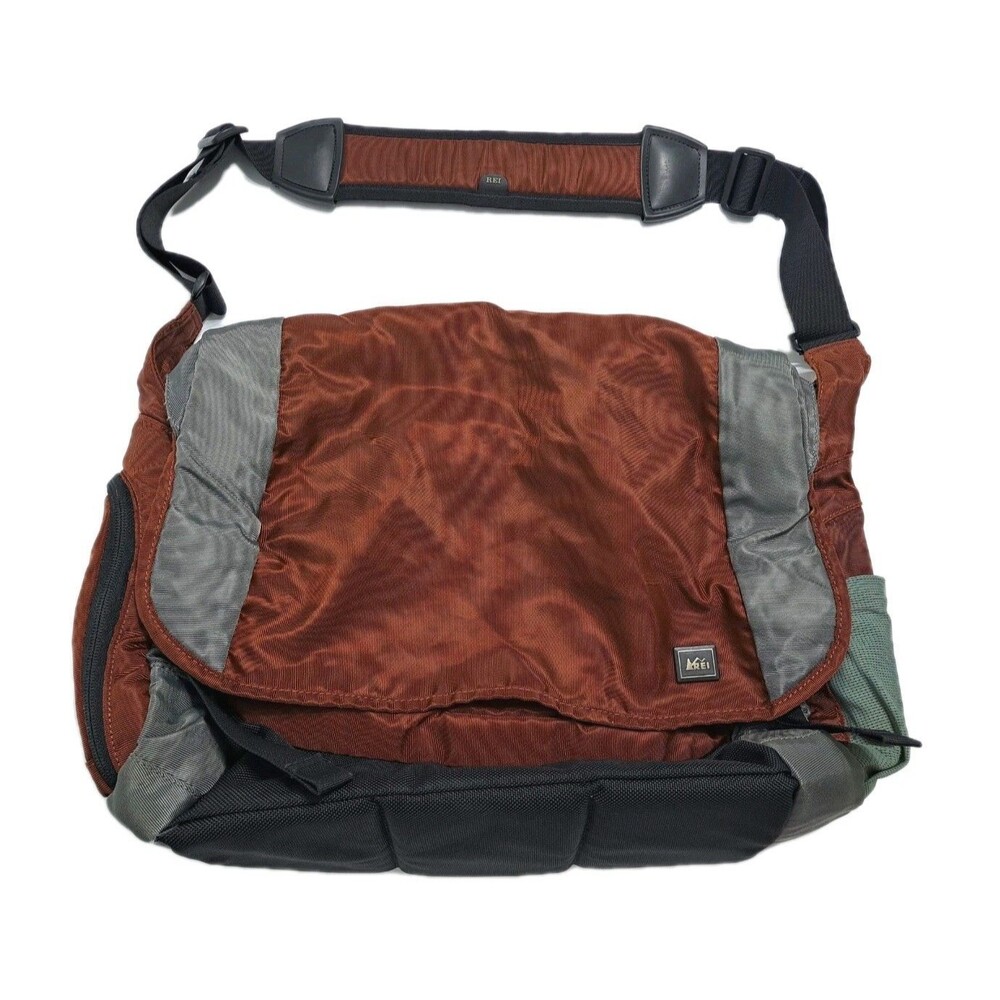 REI Messenger Bag Laptop Shoulder Bag Padded Strap Travel Rust Orange School